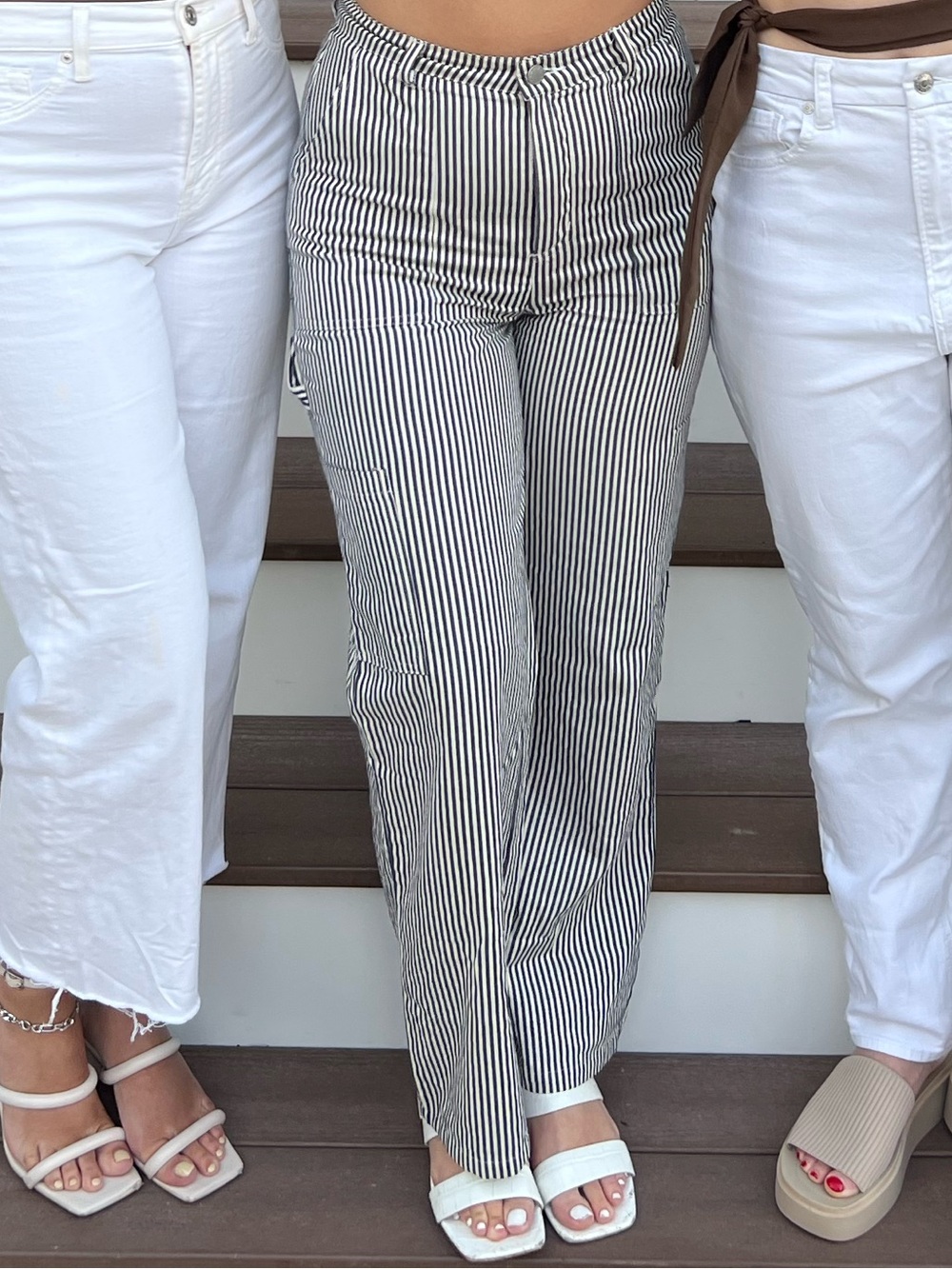 Blue & White Striped Cargo Pants